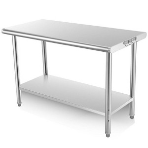 Stainless Steel Kitchen Cart, 48 x 24 x 35 inches Prep Table with Hooks and Adjustable Shelf - 1 of 4