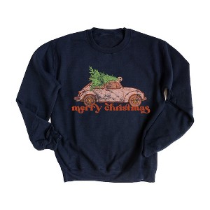 Simply Sage Market Women's Graphic Sweatshirt Merry Christmas Pink Car - 1 of 4