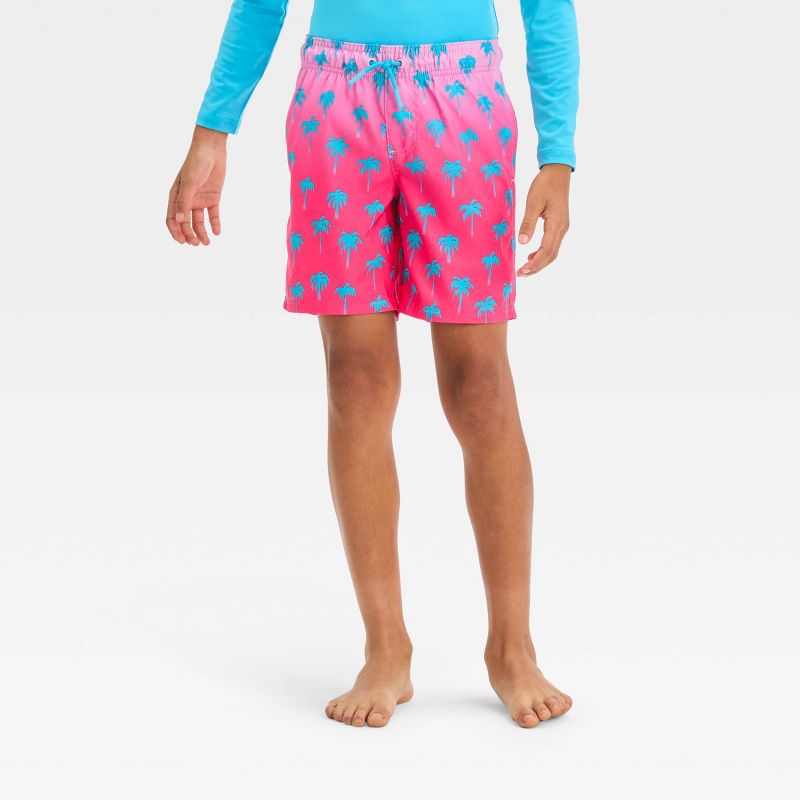 Boys' Tree Palm Printed Swim Shorts - Cat & Jack™ Pink/Blue, 1 of 5