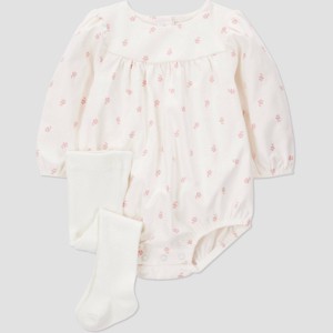 Carter's Just One You® Baby Girls' 2pc Floral Romper with Tights Set - Cream - 1 of 4