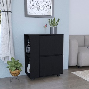 TIRAMISUBEST Bar Cart Two Pull-Down Door Cabinets and Two Open Shelves Buffet Cabinet with Storage - Black - 1 of 4