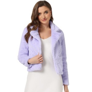 INSPIRE CHIC Women's Autumn Winter Cropped Notch Lapel Faux Fur Fluffy Jacket - 1 of 4