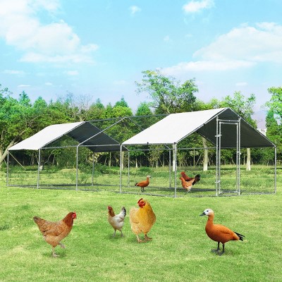 Costway Walk In Chicken Coop Run House Shade Cage 10' X 26' w/Roof Cover