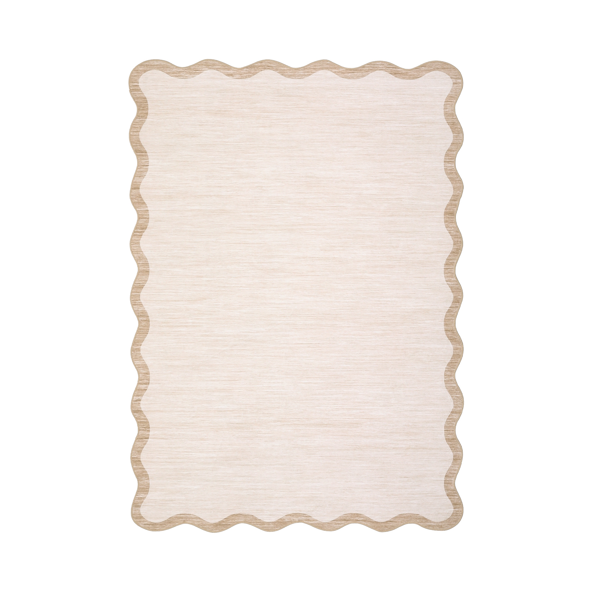 10'x13' Modern Scalloped Living Room Rugs, Washable Solid Soft Bedroom Carpet Non Slip, Indoor Contemporary Home Decor Rugs, Beige