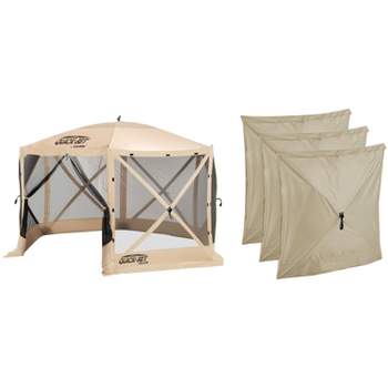 CLAM Quick Set Escape 12 x 12 Foot Portable Pop Up Outdoor Camping Gazebo Canopy Shelter Tent with Carry Bag and Wind Panels (3 Pack), Tan
