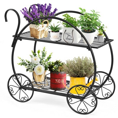 Costway Heavy Duty Metal Flower Cart Pot Rack Plant Display Stand Holder Decor