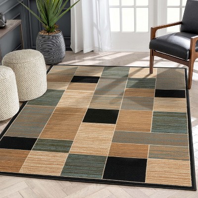 Reversible Geometric Blue Synthetic 5' x 7' Area Rug