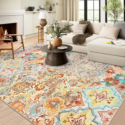 Vintage Floral Medallion Ultra-Thin Non-Slip Washable Area Rugs