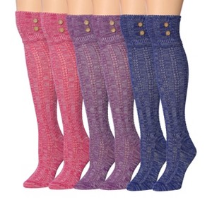Tipi Toe Womens 3 Pairs Winter Warm Classic With Buttons Comfortable Knee High Cotton-Blend Boot Socks - 1 of 4