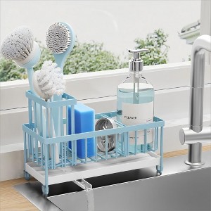 304 Stainless Steel Rustproof Silver Sink Caddy: Brush/Sponge & Soap Dispenser Holder - 1 of 4