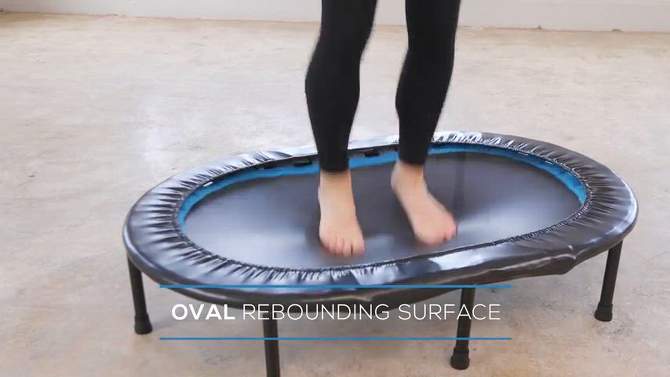 Stamina Oval Fitness Rebounder Trampoline for Home Gym Cardio Exercise Workouts Supports Up to 250 Pounds & Takes Up a 45" by 33", Black/Blue, 2 of 8, play video