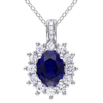0.02 CT. T.W. Diamond And Sapphire Silver Pendant Necklace - White