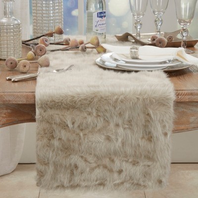 Gray Faux Fur Polyester Table Runner, 15" x 72"