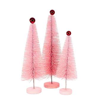 Cody Foster 18.0 Inch Pink Glitter Trees 3 Pc Set Christmas Village Decorate Bottle Brush Trees