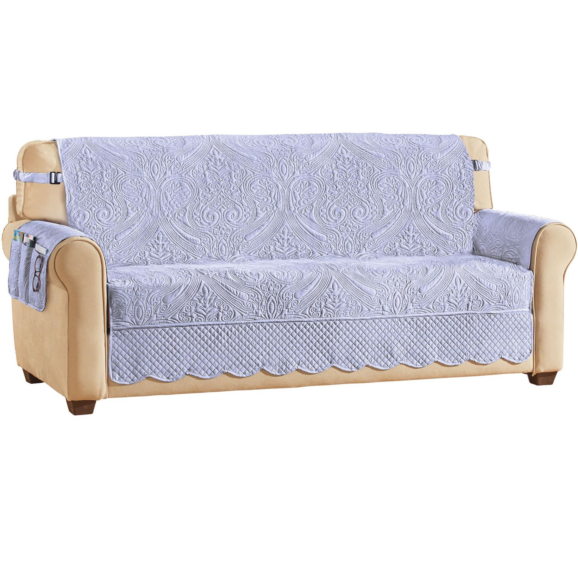 Collections Etc Luxe Quilted Furniture Cover with Arm Cover Pocket Sofa Lavender