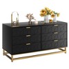 6-Drawer Wood Dresser with Wide Storage – Modern Grey Chest with Gold Metal Legs & Handles - 3 of 4