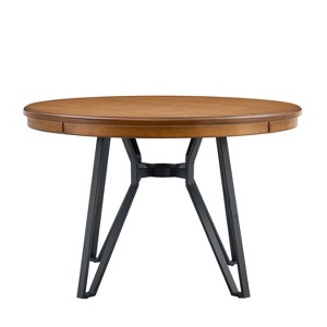 KWPZQEB Round Dining Table, 46.85" Farmhouse Wood Kitchen Table, Traditional Round Dining Room Table with Metal Legs, Seats up to 4, Brown - 1 of 4
