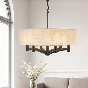 GTCLIGHTING Modern Drum 6-lights Chandelier,20" Pendant Light Fixture with Round Fabric Shade,Farmhouse Ceiling Light for Kitchen Living Room Bedroom - 1 of 4