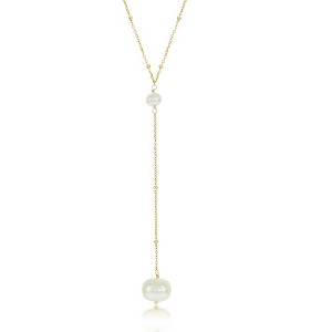 Bella Silver Sterling Silver Gold Plated Beads by the Yard Freshwater Pearl Lariat Necklace - Yellow - 16+2 Inch - 1 of 2