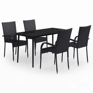 vidaXL Garden Dining Set Black PE rattan, powder-coated steel, glass - 55.1" table length Black 4 - 1 of 4
