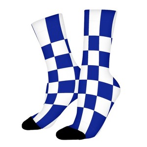 Blue And White Checkered Pattern Women Printed Crew Socks Funny Funky Socks Soft Polyester Novelty Gifts for Artists Men - 1 of 1