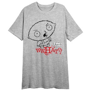 Family Guy Stewie Says What Crew Neck Short Sleeve Gray Heather Women's Night Shirt - 1 of 2