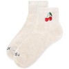 Memoi Women's Cherry Embroidery Athletic Quarter Socks Oatmeal Heather 9-11 - 3 of 3