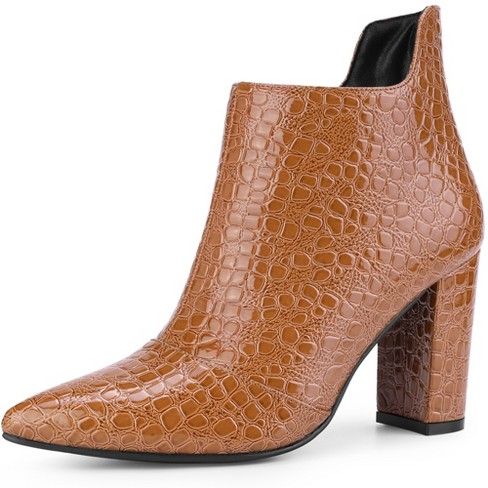 Perphy Women s Pointed Toe Stone Pattern Cutout Block Heels Ankle Booties Brown 9 Target