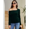 Coolmee Women's Sexy One Off The Shoulder Tops Asymmetrical Neck Clothes Long Sleeve Velvet Shirt Slim Going Out Top - 2 of 4