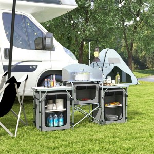 Resenkos  Aluminum Camping Kitchen, Portable Folding Camping Table with Fabric Cupboards, Windshield and Bag for BBQ, Picnic - 1 of 4