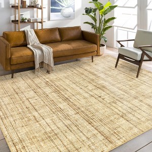 Washable Rugs 9x12 Non-Slip Modern Abstract Area Rug , Soft Machine Washable Carpet , Linen Texture Print Foldable Rug - 1 of 4