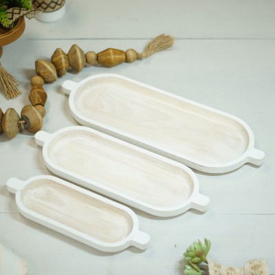 VIP Wood 18 in. Brown Capsule-Shaped Serving Trays Set of 3