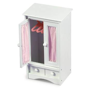 Badger Basket Doll Armoire w/ Hangers - White/Pink