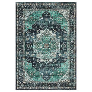 Washable Vintage Rug Non Slip Low Pile Rug Soft Throw Floor Cover Floral Foldable Indoor Carpet for Living Room Bedroom Playroom Nursery - 1 of 4