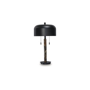 Signature Design by Ashley Alanbert Metal Table Lamp, Brown Marble & Black Metal, Dome Shade, 22" Tall - 1 of 4