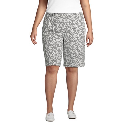 Lands' End Women's Plus Size Mid Rise Elastic Waist Pull On 12 Knockabout  Chino Bermuda Shorts - 16w - White Stripe Floral : Target