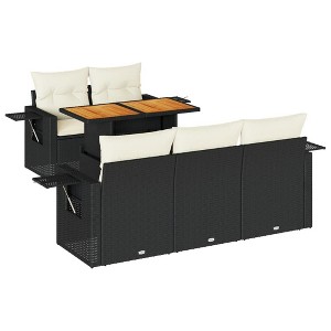 vidaXL 6 Piece Patio Sofa Set with Cushions Black and Cream Poly Rattan - 1 of 4