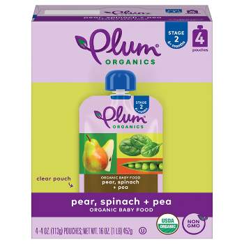 Plum Organics 4pk Pear Spinach & Pea Baby Food Pouches - 16oz