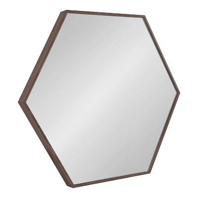 22" x 25" Rhodes Hexagon Wall Mirror Walnut Brown - Kate & Laurel All Things Decor