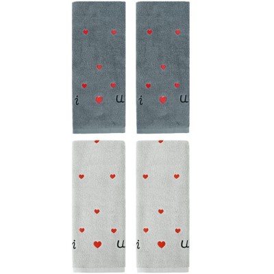 REGALWOVEN Heart Pattern Absorbent Cotton Hand Towels 4 Pack