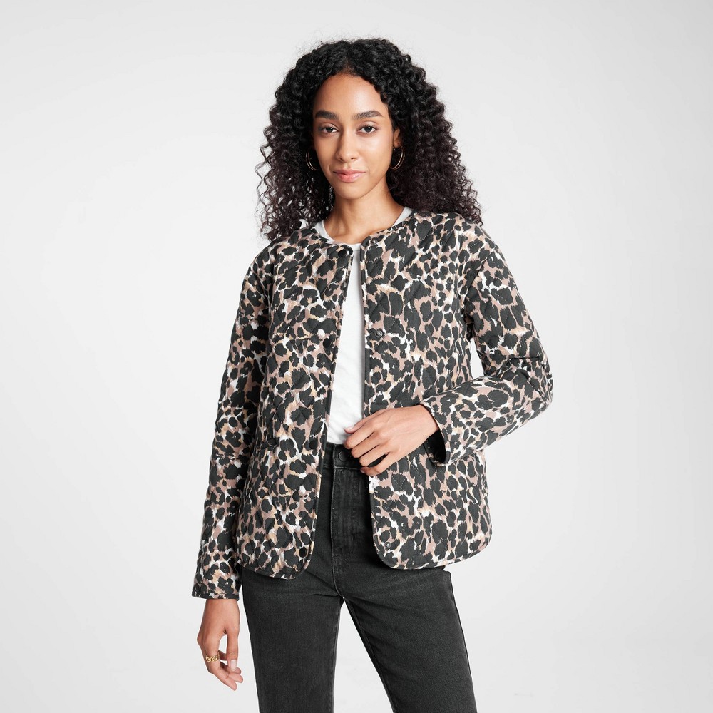 Women's Quilted Jacket - A New Day™ Brown Leopard Print XXL