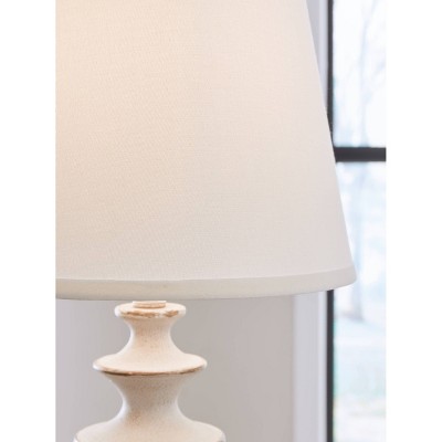 Antique Gray and Beige Metal Table Lamp Set with Cotton Shade