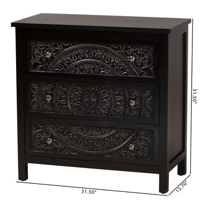 Yelena Traditional Black Wood 3-Drawer Storage Cabinet