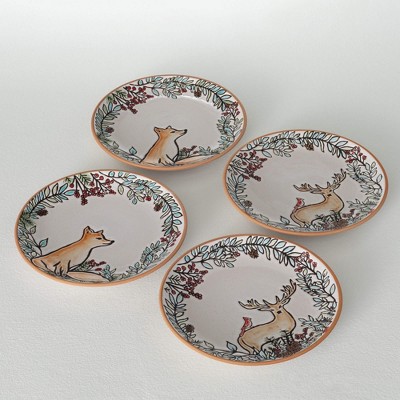 9" Sullivans Christmas Embossed Woodland Snack Plates Set of 4  Multicolor