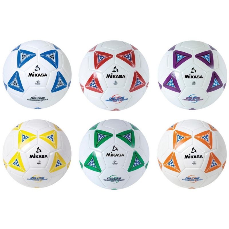 Mikasa Size 5 Deluxe Cushioned Soccer Ball, Ages 12 and Up, 27 Inch Diameter, Set of 6, Assorted Colors, 1 of 2