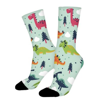 Cute Dinosaur Women Printed Crew Socks Funny Funky Socks Soft Polyester Novelty Gifts for Artists Men