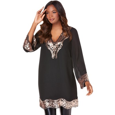 Ellos Women's Plus Size French Terry Zip Pocket Tunic