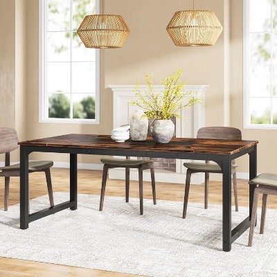 Okak Rustic Wood Large Executive Desk Rectangular Dining Table,Long Modern Kitchen Dinner Table for Dining Room,Family Meals