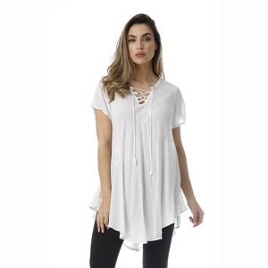 Riviera Sun Lace-Up Casual Tunic Top with Embroidery - 1 of 3
