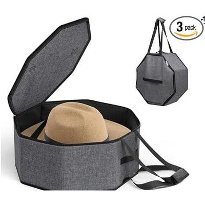 3 Pack Hat Box for Travel and Storage, Collapsible Cowboy Hat Organizer Case with Handles & Shoulder Strap, Closet Storage Box with Carry Bag